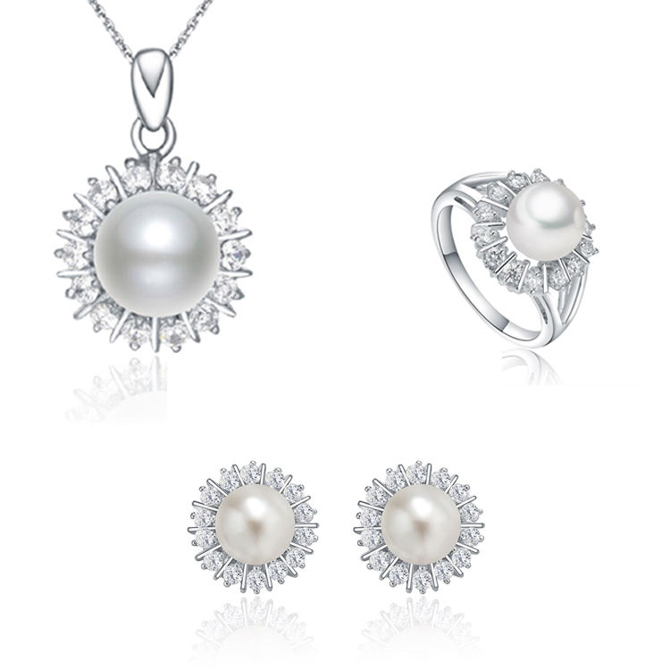 Freshwater Pearl 925 Sterling Silver Cubic Zirconia Jewelry Set For Women(图5)