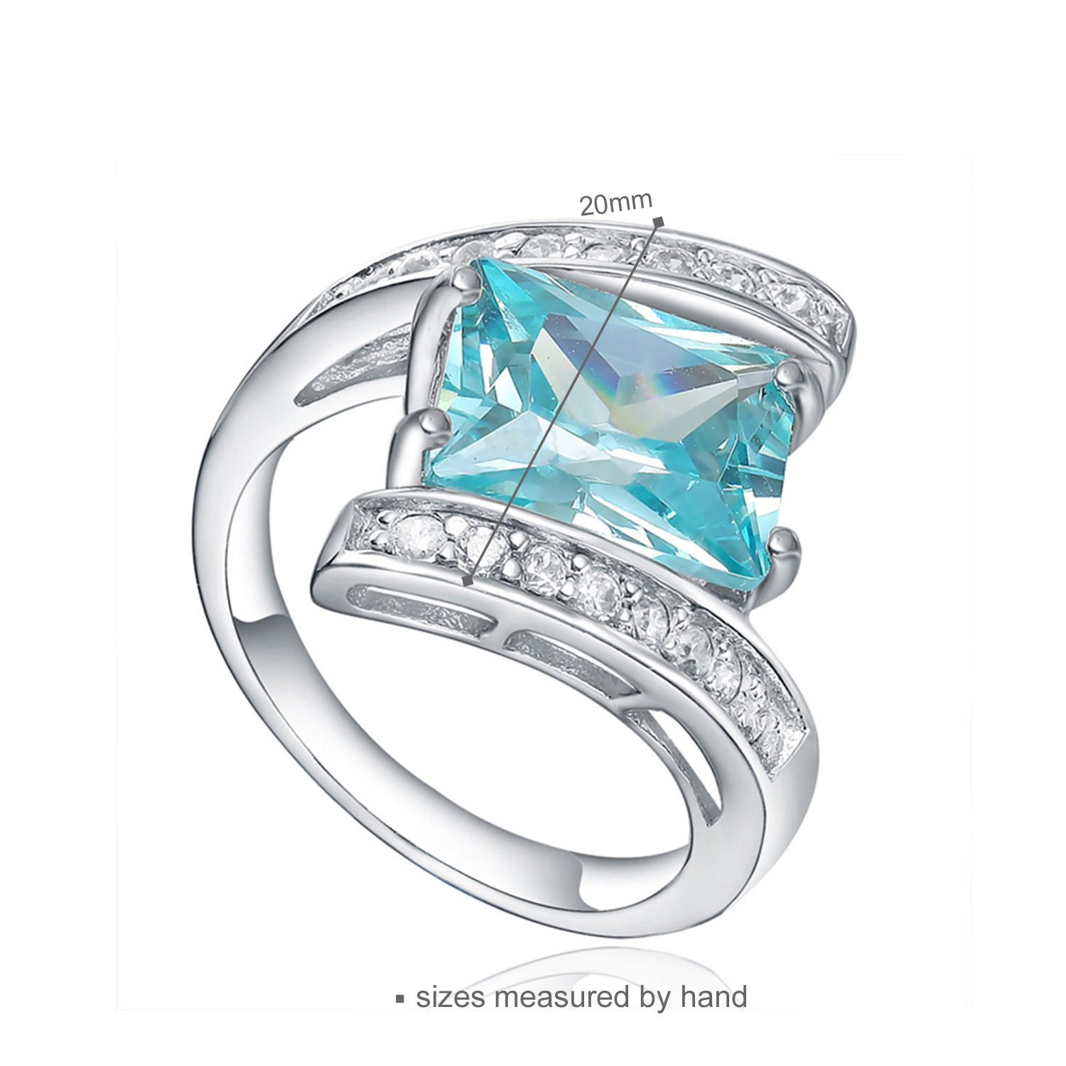 Wholesale popular 925 sterling Silver ring with blue CZ rhodium plated jewelry for women(图2)