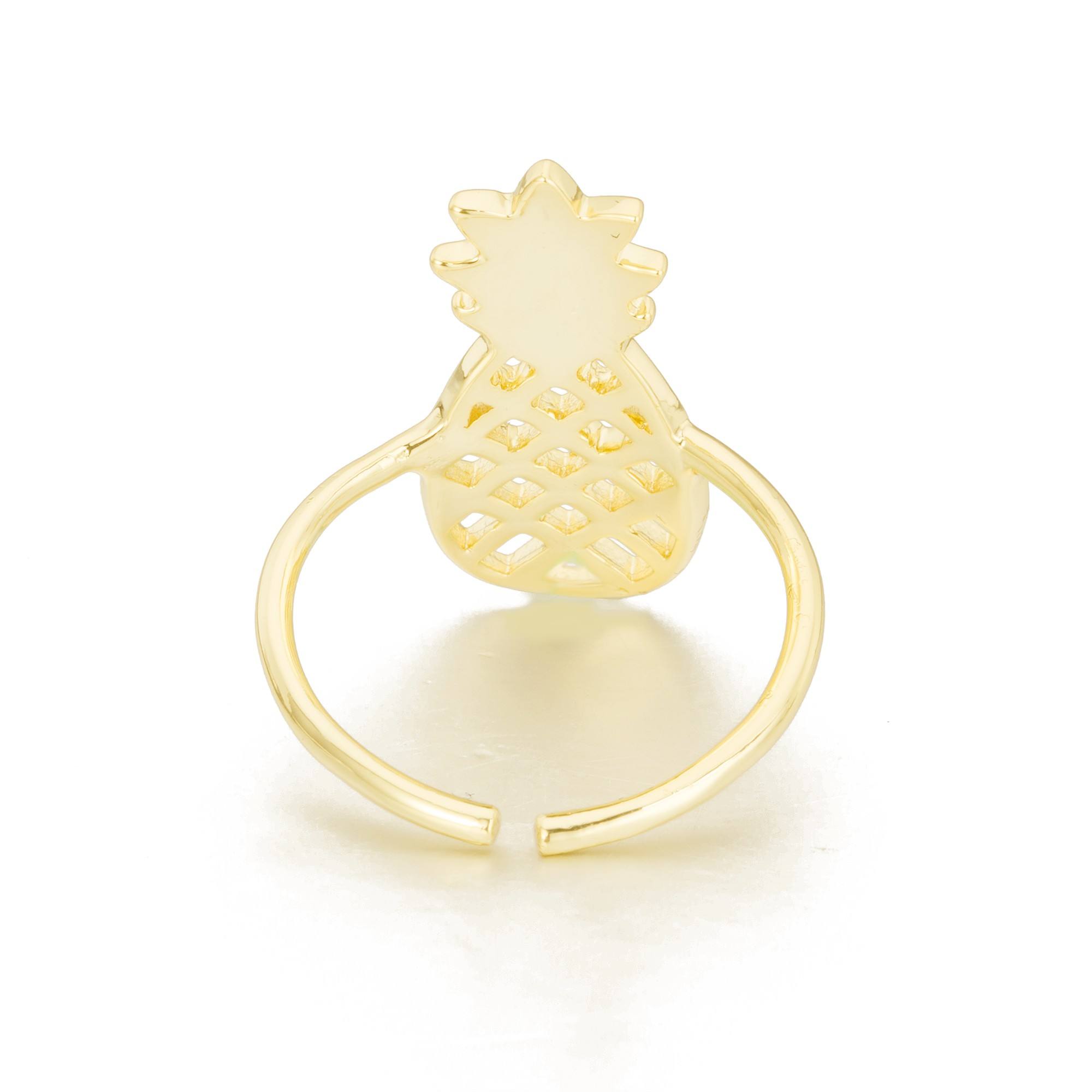 Fashion Designer 14K Gold Plated Brass Women Fine Jewelry Cute Pineapple Open Ring(图7)