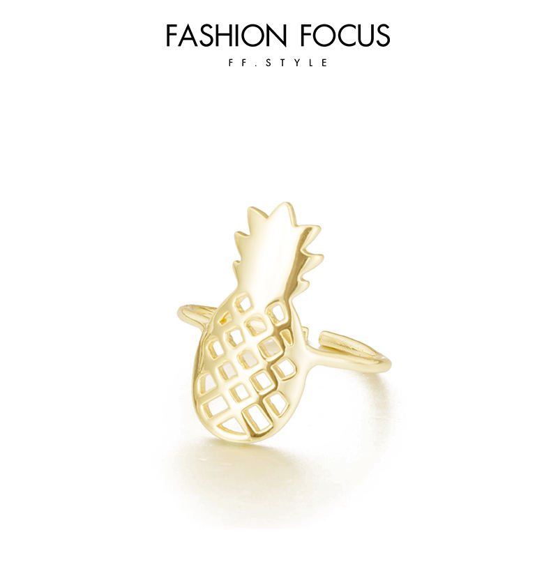 Fashion Designer 14K Gold Plated Brass Women Fine Jewelry Cute Pineapple Open Ring(图8)