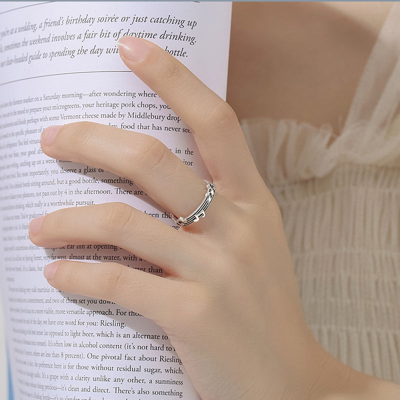 Custom Rhodium Plated 925 Sterling Silver Jewelry Finger Musical Note Women Adjustable Open Rings(图8)