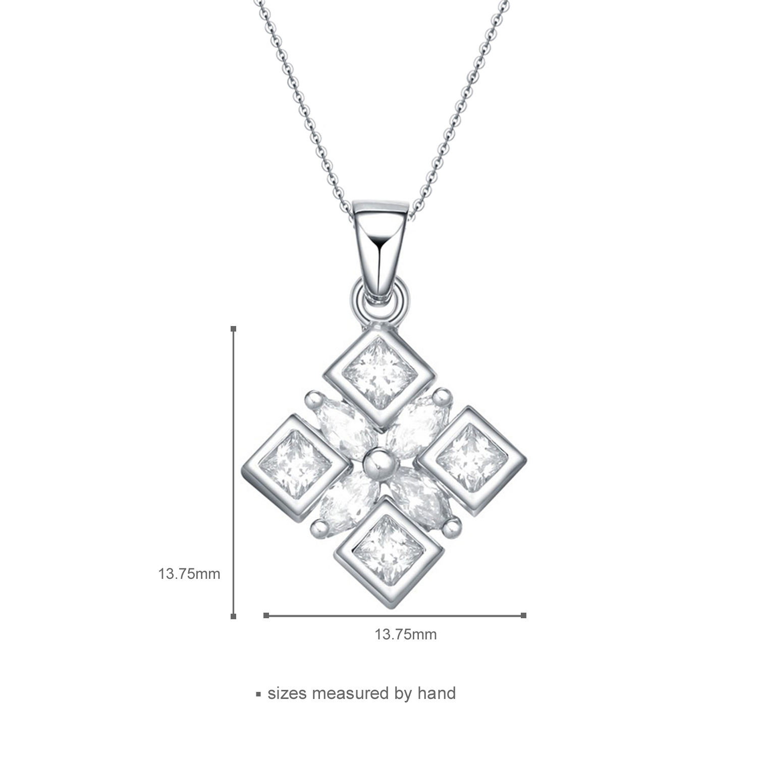  925 Sterling Silver Square Cubic Zircon Pendant Necklace Earrings Light Daily Wearing Jewelry Set(图3)