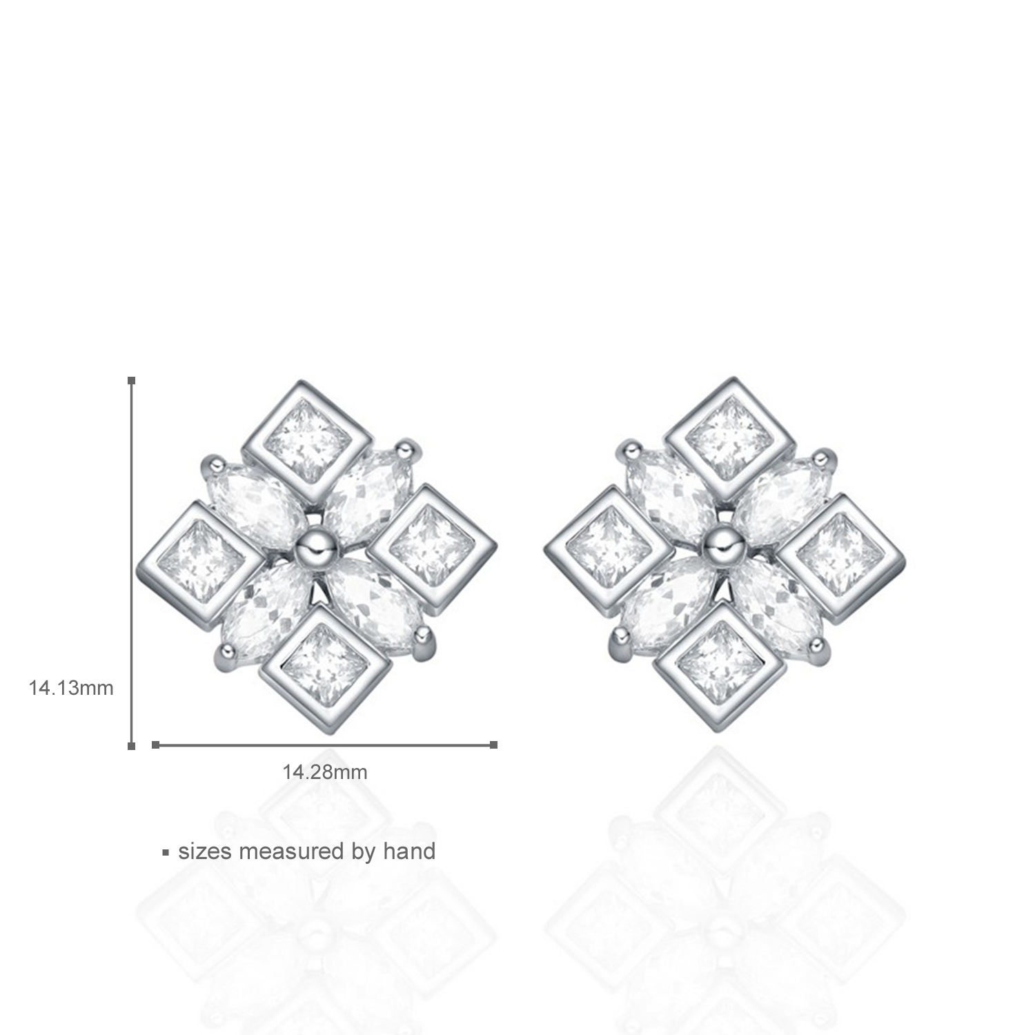  925 Sterling Silver Square Cubic Zircon Pendant Necklace Earrings Light Daily Wearing Jewelry Set(图4)