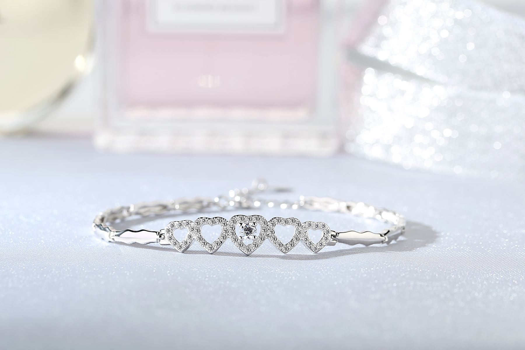 Hot selling 925 sterling silver Girl bracelet zircon heart bracelet(图6)