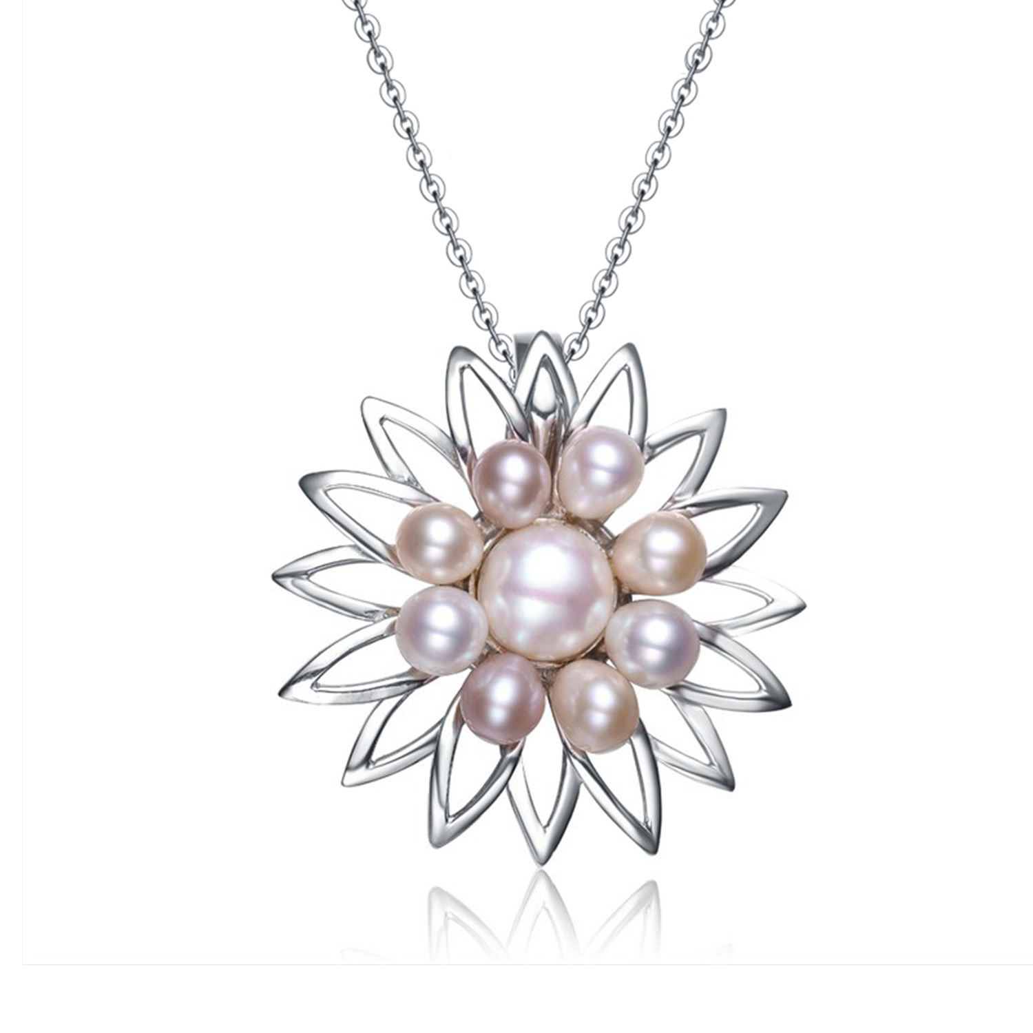 Factory Wholesale High Quality Elegant Flower Female 925 Sterling Silver Pendant Pearl Necklace(图4)